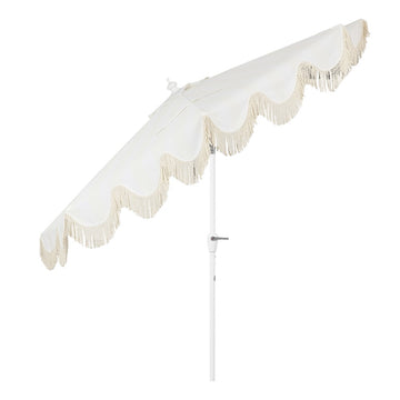 Beverly 9 ft. Designer Classic Scalloped Fringe Half Market Patio Umbrella